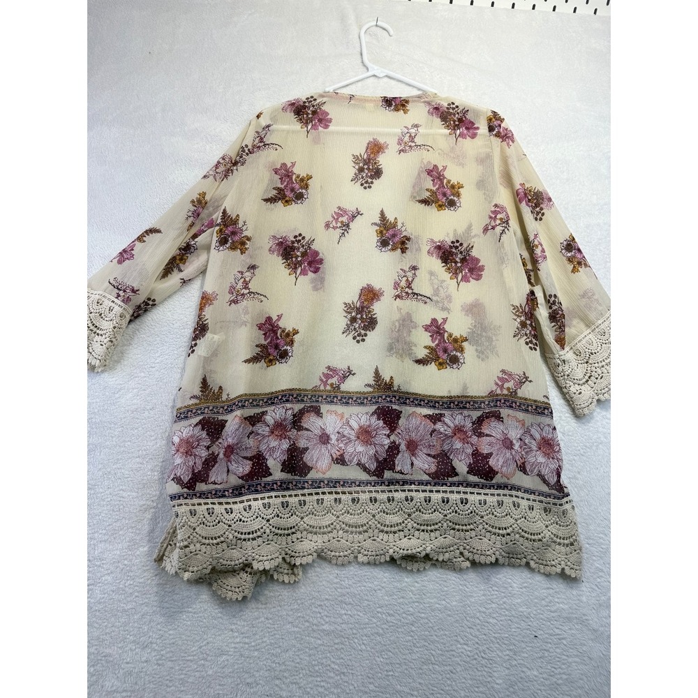 Rewind S Sheer Floral Kimono Boho Romantic Cottagecore Festival Top 3/4 Sleeve - Picture 4 of 4